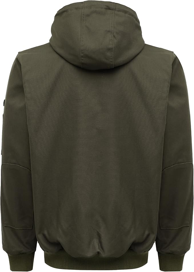 BOCOMAL FR Jacket Insulated Flame Resistant Duck Hooded Coat Outwear&Vest Light Water Repellent and Oil Resistant.