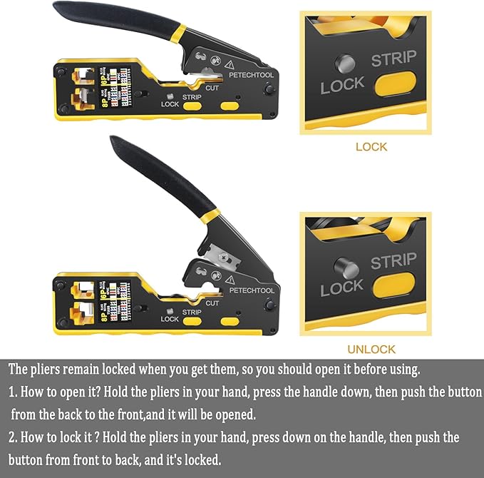 RJ45 Crimp Tool Pass Through Cat5e Cat6 Ethernet Crimping Tool All-in-one Crimper Cable Stripper Cutter For RJ45 Connectors And RJ11/RJ12 Standard Data Cable Plugs