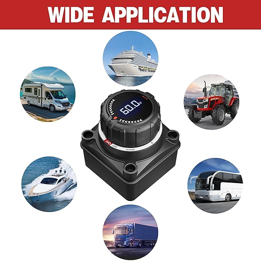 VSTM Upgrade Battery Disconnect Switch with Digital Voltage Display, DC 5-60V, Power Master Isolator Cut Off Switch for Car Truck Marine Boat RV Camper Trailer (Upgrade Black)