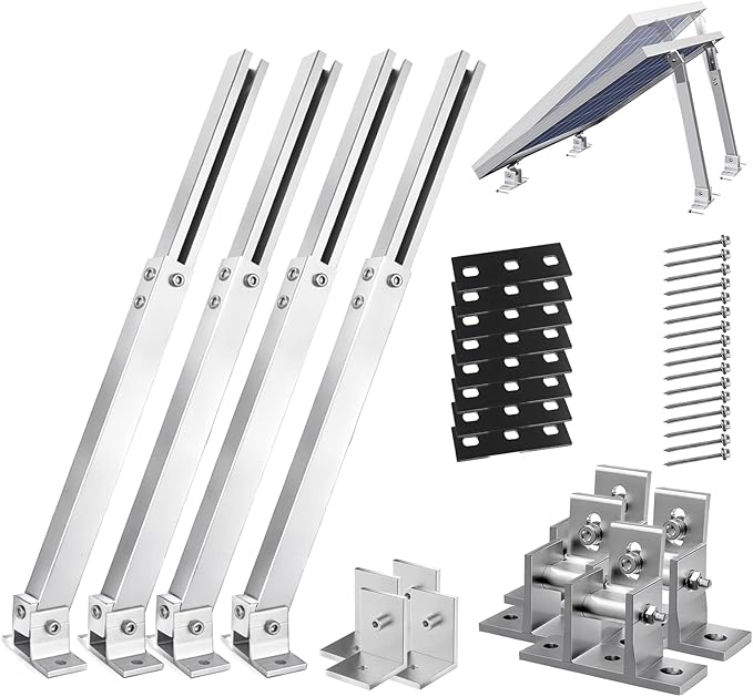 Newpowa 2-Pack Adjustable Solar Panel Tilt Mount Brackets, 15-30 Degree Tilt, Heavy Duty Aluminum Alloy Solar Panel Mounting Support, Compatible with 50-400W Solar Panels, Silver (Mount Only)