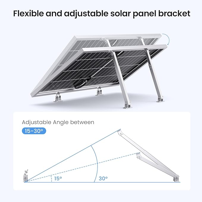 Adjustable Solar Panel Tilt Mount Brackets, Aluminum Alloy, 15°–30° Tilt, for 50–400W Solar Panels, Roof, RV, Boat, Flat Surface & Off-Grid Use (2 Sets)