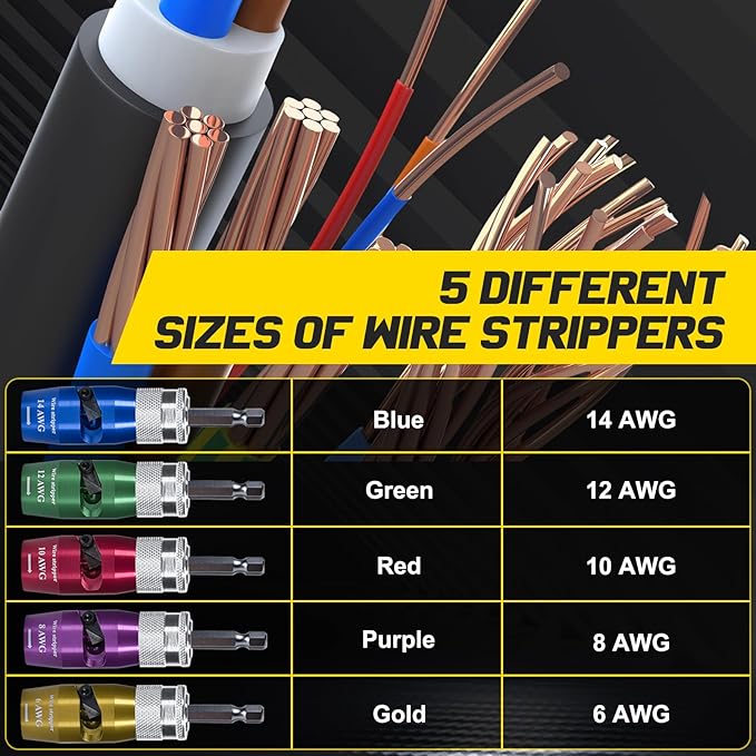 Wire Stripper for Drill - 2026 Upgraded Electric Wire Stripping and Twisting Tool for AWG 14-12-10-8-6, Wire Stripper Tool for Power Drill, Nut Twister Stripping and Connector Kit (8PCS)