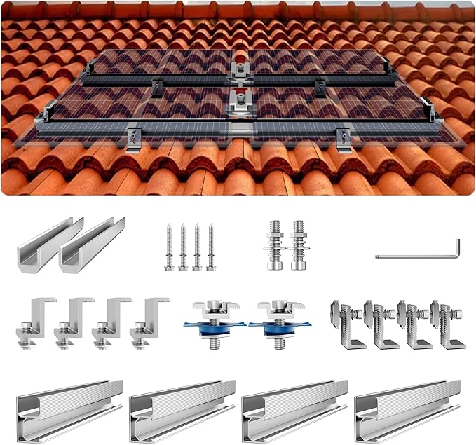 VEVOR Solar Panel Mount Kit with 4 x 30 Aluminum Rails and 6 Clamps for Metal, Concrete, Wood, or Tile Roofs