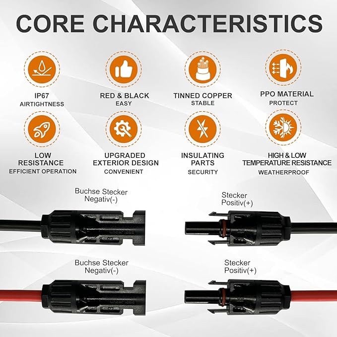 Solar Connectors Y Branch Upgraded Solar Panel Connector, 1 Pair Adapter Cable Wire Plug Tool Kit for Solar Panel(M/FF+F/MM)