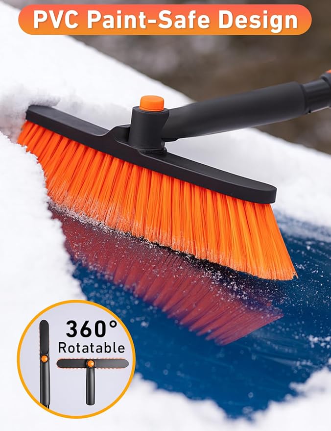 EcoNour 36" Extendable Snow Brush and Ice Scraper | 3-in-1 Telescopic Snow Removal Brush with 360° Rotating Head for Car Windshield | Ice Scraper for SUV, Truck, and Car | Winter Car Accessories