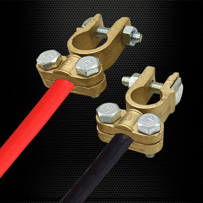 Ampper Brass Battery Terminals Connectors Clamps, Top Post Battery Terminal Protector Set for Marine Car Boat RV Vehicles (1 Pair)