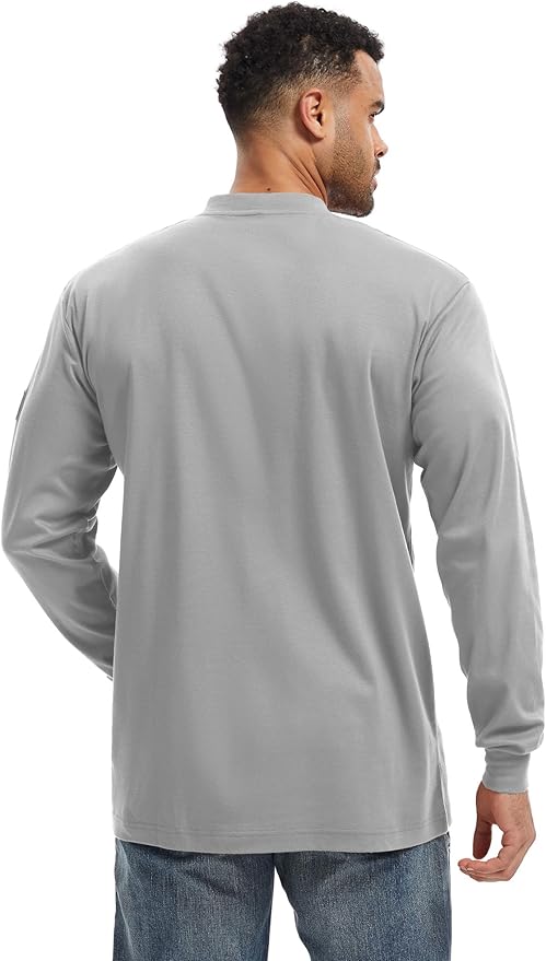 WORKWEYA 6.5oz Flame Resistant Henley Shirt 100% Cotton Lightweight FR Shirts for Men