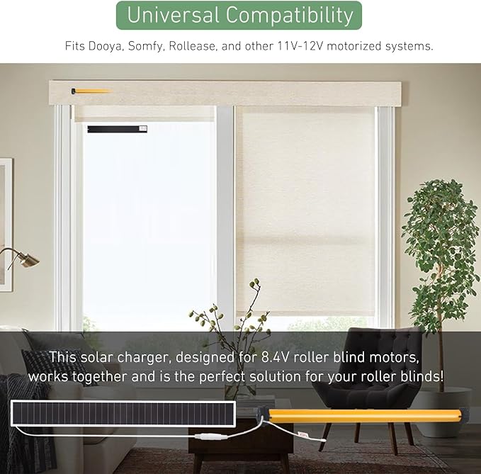 11V 3.5W Solar Panel for Motorized Shades – Dual DC Plugs (5.5x2.1mm & 3.5x1.35mm) – Solar Power for RTS Shades & Blinds