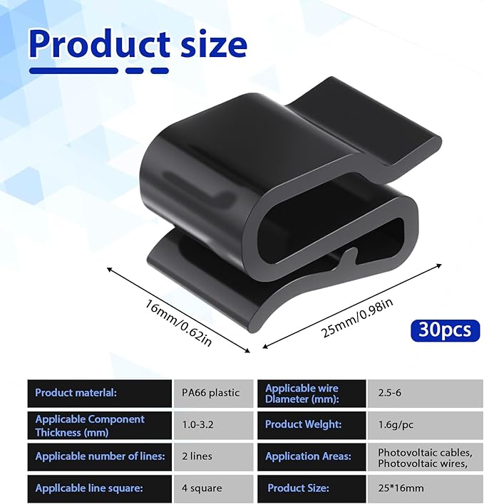 30 Pcs Trailer Wire Clips Photovoltaic Clamp Plastic Wires Clip Trailer Frame Wire Clips 25 * 15mm Black Outdoor Solar Panel Double Wires Clamps for PV Wiring Boat Cable