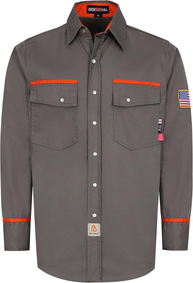 BOCOMAL FR Shirts for Men Flame Resistant Light Weight NFPA2112 Fire Retardant Welding Shirt Water & Oil Repellent Finish
