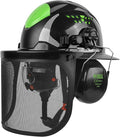 GREEN DEVIL Industrial Chainsaw Helmet with Face Shield Built in Visor and Ear Muffs 4 in 1 System ANSI Z89.1 Safety Hard Hat Adjustable Headgear Ideal for Forestry and Arborist Work Full Brim Style