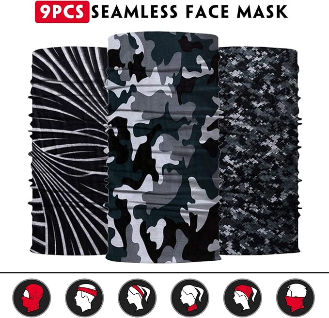 Venswell Neck Gaiter Face Mask Men Women,Seamless Bandana Rave Face Cover Scarf Mask,Balaclava,Headband, Head Wrap,Headwear