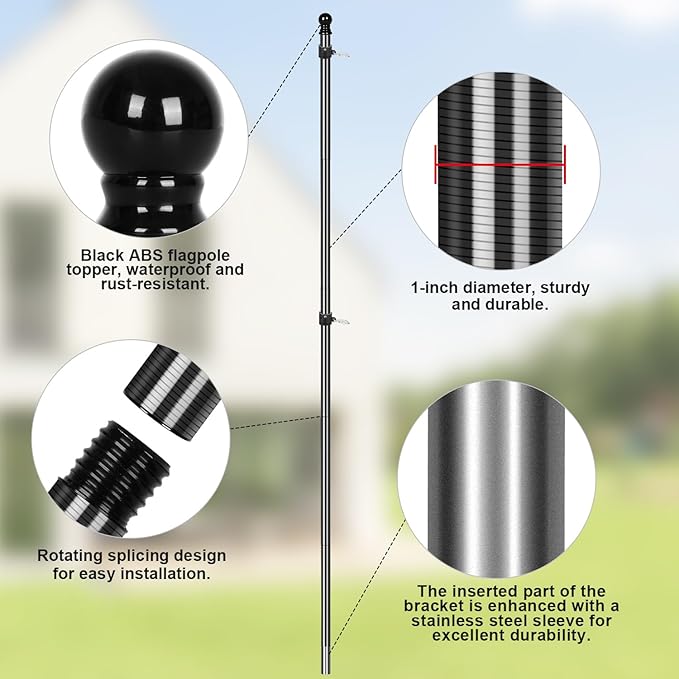 6FT Carbon Fiber Flag Pole, Flagpole for Outside House, Porch Flagpoles, Tangle Free Black Flag Pole Kit, Wind-Resistant, Bend-Resistant, Rust-Free (Without Bracket, Plain Carbon Fiber)