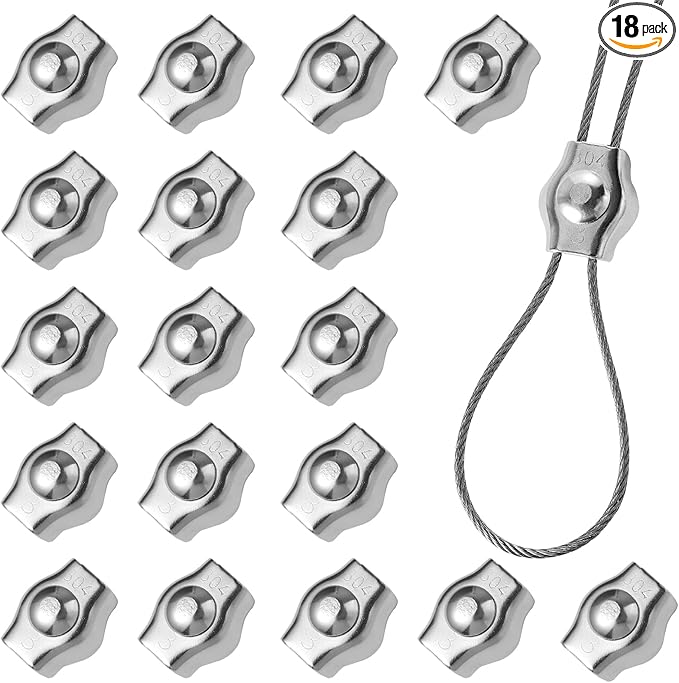 M3 Wire Rope Cable Clip Clamp,304 Stainless Steel Simplex Single Bolt Cable Clamps (18Pcs),1/8 Inch Wire Clamps for 1.5mm-3mm Wires/Stainless Steel Cables/Wire Ropes/Plastic Cables