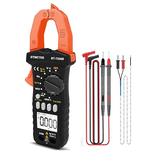 BTMETER BT-7200B TRMS 6000 Counts Clamp Multimeter, Digital Clamp-on Ammeter for AC/DC Current Voltage Resistance Capacitor Frequency Continuity Temperature NCV
