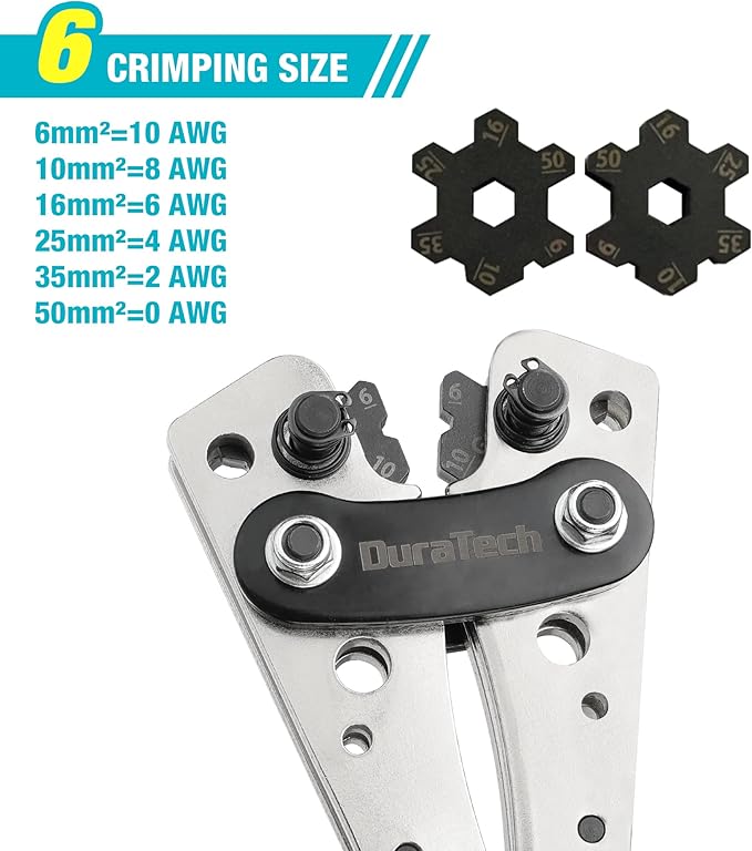 DURATECH Battery Cable Lug Crimping Tool with Wire Cutter-Wire Crimper Tools-AWG 10 8 6 4 2 1/0-Battery Terminal Crimper for Heavy Duty Wire Lugs, Copper Lugs