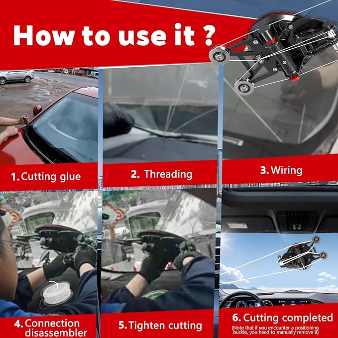 Auto Windshield Removal Tool Kit, Heavy Duty 8Inch Suction Cup (770-lb) with Self-Locking Dual Cutting System for Quick & Safe Car Windshield Removal