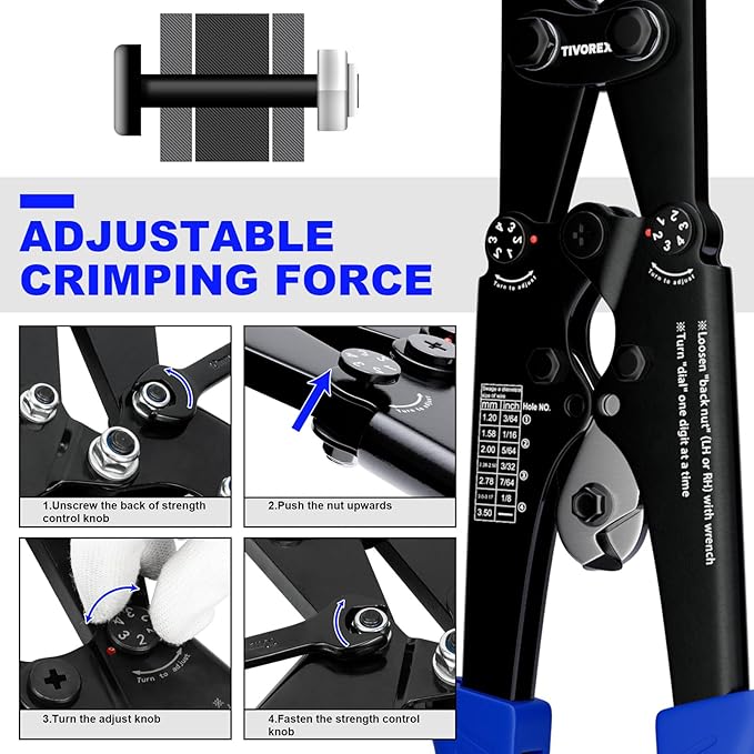 Wire Rope Crimping Tool Kit, Built-in Cutter Swaging Tool, Crimping Loop sleeve from 3/64-inch to 1/8-inch, for Aluminum Oval Sleeves, Double Sleeve