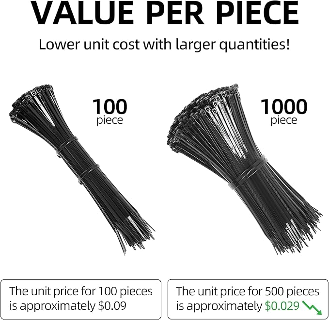Black Zip Ties 8 Inch (100 Pack),50lbs Tensile Strength,Heavy Duty Self-Locking Nylon Cable Ties, UV Resistant Flame Retardant Cable Ties for Indoor and Oudoor Use