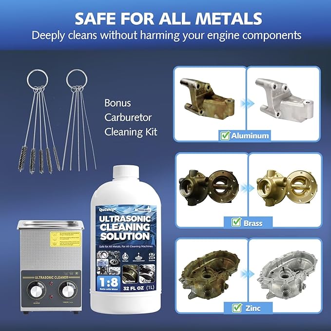Makes 2.2 Gallons Concentrated Ultrasonic Cleaner Solution - Safe for All Metals Ultrasonic Carburetor Cleaner, Ultrasonic Cleaning Solution for Engine Parts, Removes Dirt & Grease (32 Ounces)