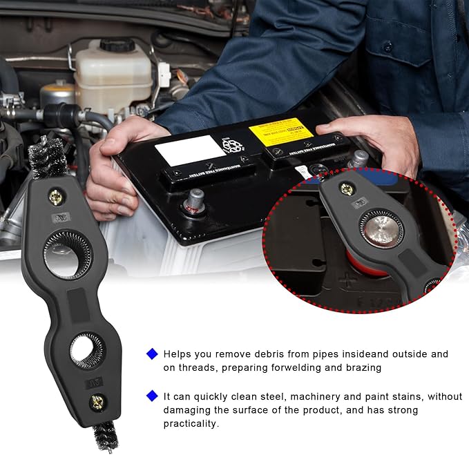 Battery Terminal Cleaning Brush, 4 in 1 Anti-Corrosion Car Battery Cleaner, Vehicle Battery Terminals Machine Parts Cleaning Tool for Auto Marine, Universal Car Accessories (Black)