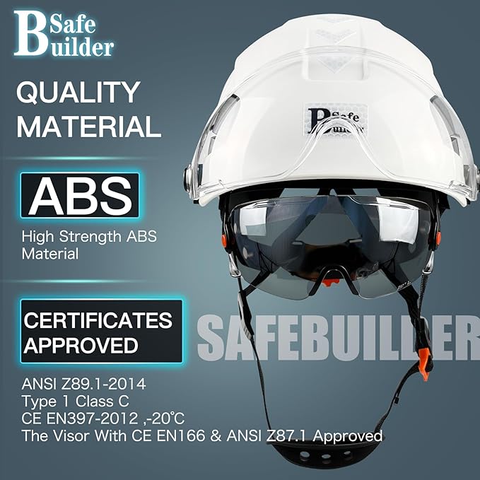 Construction Safety Helmet with Build-in Visor ABS Hard Hat with Visor Adjustable Ventilation Hardhats Work Head Protection ANSI/ISEA Z89.1