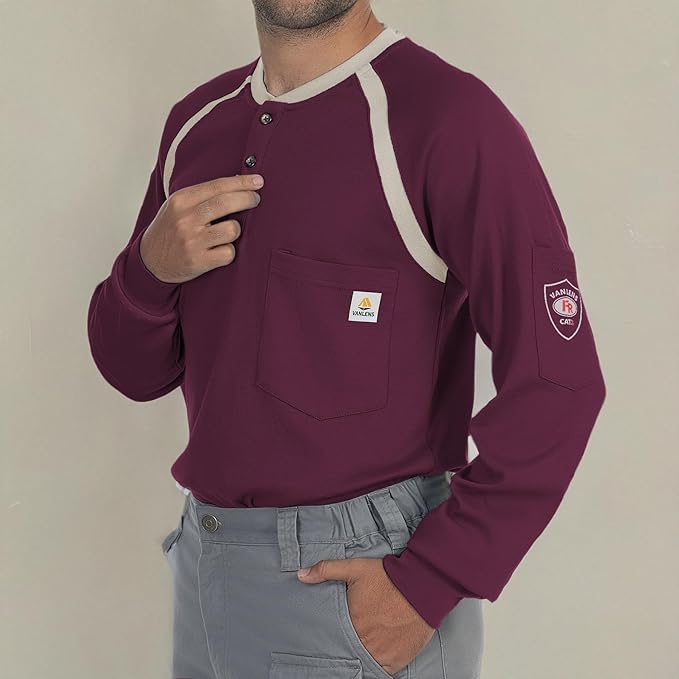 FR Shirts for Men Flame Resistant Shirts 6.5oz Light Weight Long Sleeve Fire Retardant Shirts CAT2/HRC2