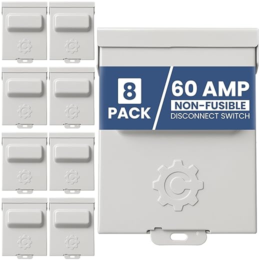 8-Pack 60 Amp (or 30 Amp) Pullout Non-FUSIBLE Disconnect Switch, ControlGear Brand 240V NEMA 3R Outdoor Metallic Enclosure for HVAC Systems, UL Certified, Single Phase Two Wire