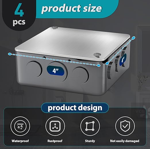 4 Pcs 4x4 Square Electrical Box Cover Plate, Metal Junction Box Covers Plate for 4 inch Electrical Box, Blank Electric Outlet Box Cover Prevents Accidental Electrocution
