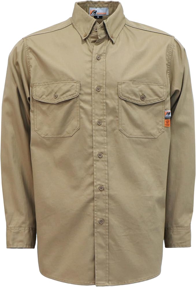 VATRENUS FR Shirts for Men 6.5oz Button Down Flame Resistant 100% Cotton Men's Pre-Washed Fire Retardant Work Shirt