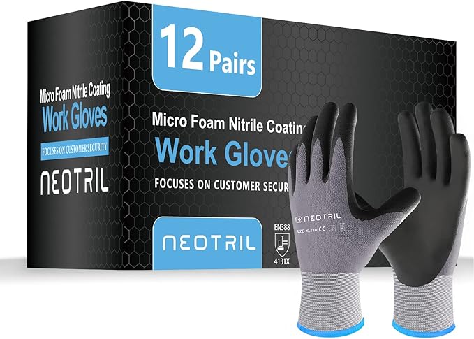 Safety Work Gloves MicroFoam Nitrile Coated-3/6/12/36 Pairs,Breathable Nylon Working Gloves for Men Women
