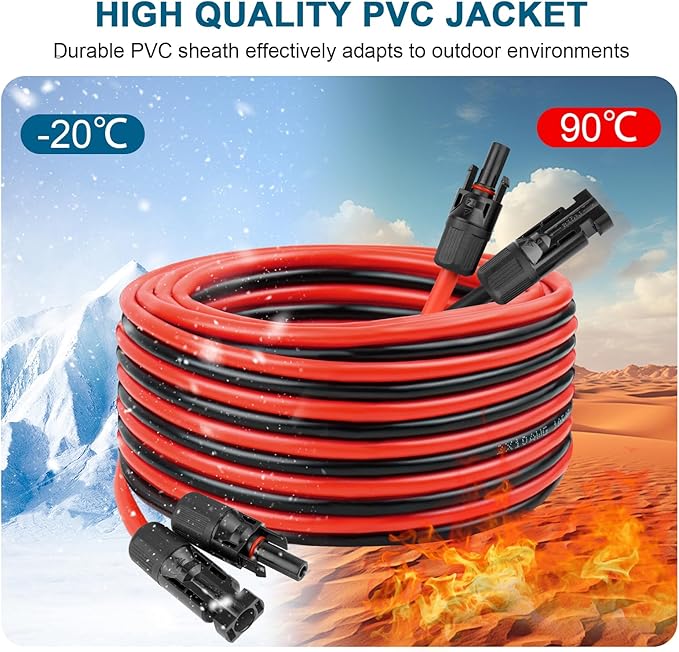 10 AWG Solar Extension Cable 30FT, Flexible Solar Panel Wire with Male to Female Connector Parallel Tinned Copper Wire for Solar Panel, Automotive, RV, Boat, Outdoors