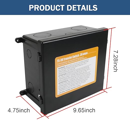 Automatic Transfer Switch, 120 VAC, 30 Amp, Automatic Transfer Relay Switch