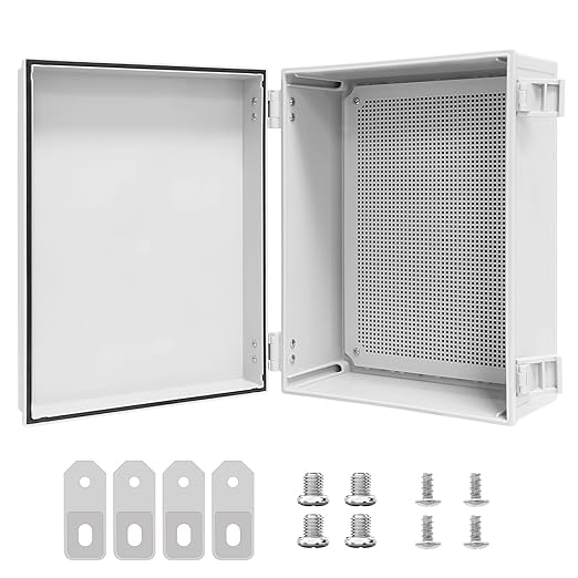 Electrical Box, IP65 Waterproof Dustproof ABS Plastic Enclosure, Outdoor and Indoor Project Box Hinged Cover with Mounting Plate Wall Brackets, Outer Dimension 15.7"x 11.8" x 7.1", Grey