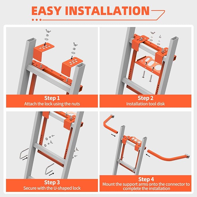Ladder Stabilizer,Heavy Duty Steel Extension Ladder Stabilizer for Roof Gutter and Wall with Anti-Slip Rubber Feet,Ladder Standoff with Wing Span/Wall Extension Accessory(Orange)
