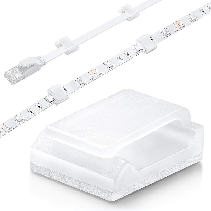 Cable Tidy Management Self Adhesive Cable Clips,100Pack Clamps Fix Led Light Clips (for 10mm(3/8") Wide Strip Light)