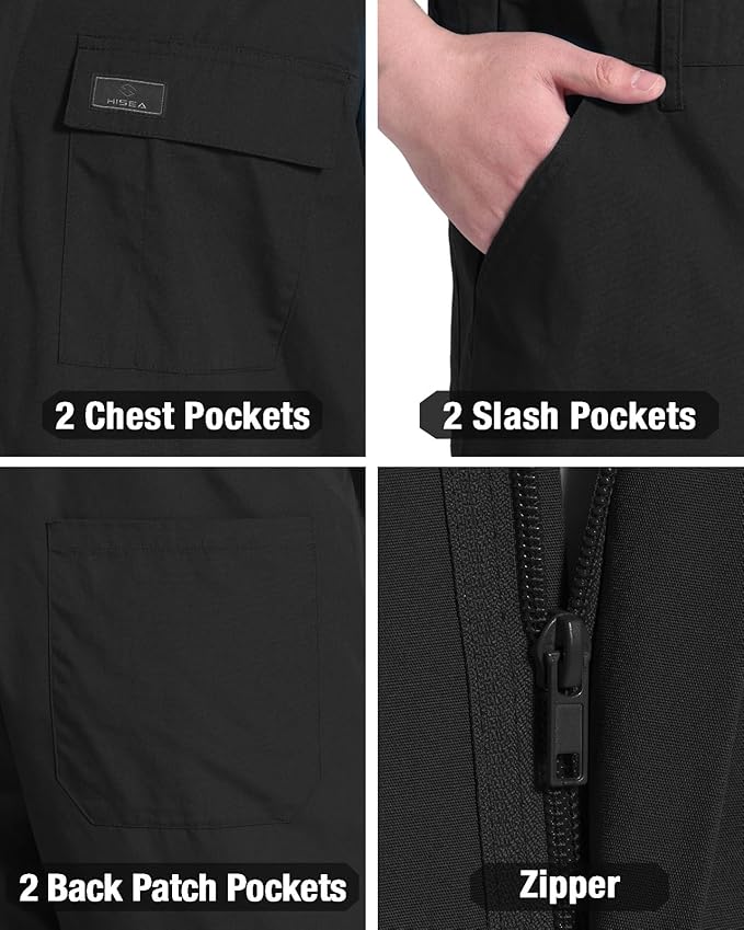 HISEA Coveralls for Men Short Sleeve, Mens Lightweight Mechanic Work Jumpsuit with Pockets, Stain & Wrinkle Resistant