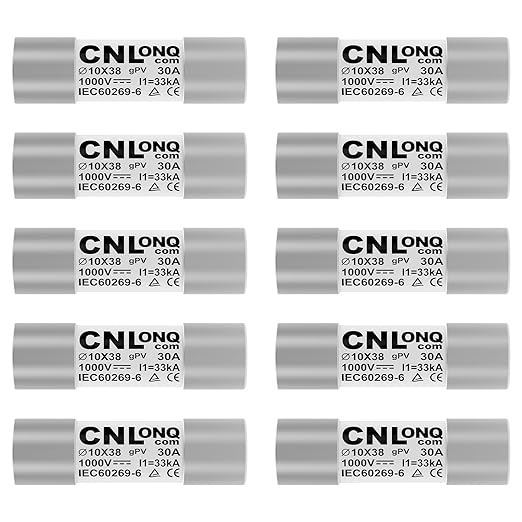 10pcs gPV Solar PV Fuse Link 30A 1000V DC 10x38mm PV Fuse 33kA Breaking Capacity for Solar, PV Combienr Box (30 Amp)