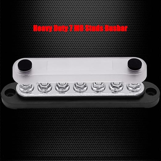 7 x M6 (1/4") Studs Power Distribution Block Bus Bar 12V, Ampper 5.9" HD 150A Marine BusBar Battery Distribution Block W/Cover for Car Boat Solar (Black)