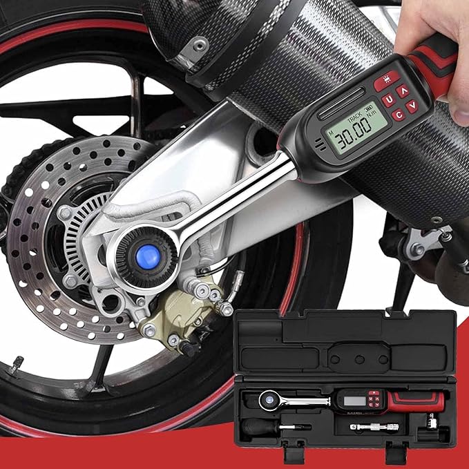 VANPO Digital Torque Wrench 3/8 Inch Drive 5-99.5 ft-lbs./6.8-135Nm, ±2% CW Torque Accuracy, Electronic Torque Wrench Set with Buzzer and LED Flash Notification for Bike Moto