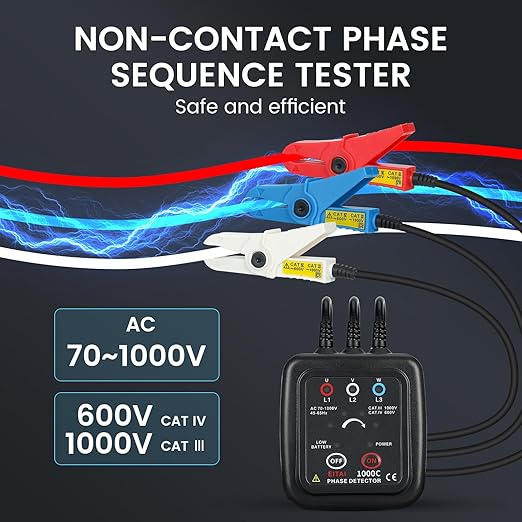 EITAI1000C Non-Contact Phase Rotation Meter, AC 70V-1000V, Φ0.6inch/16mm, Manufacturer Direct Sales, Phase Sequence Tester