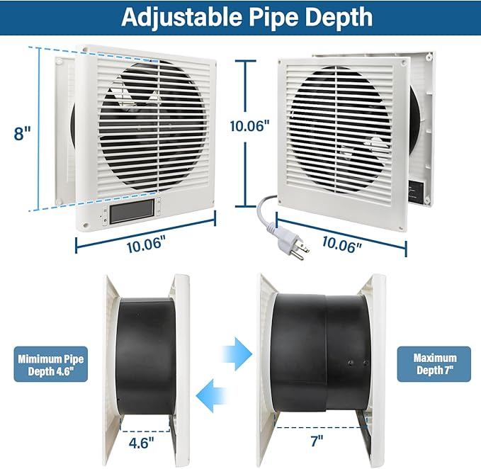 20W 8” Room to Room Fan 10-Speed RC Two-Way Reversible Airflow Through Wall with Temperature and Timer Setting In-Wall Vent Fan