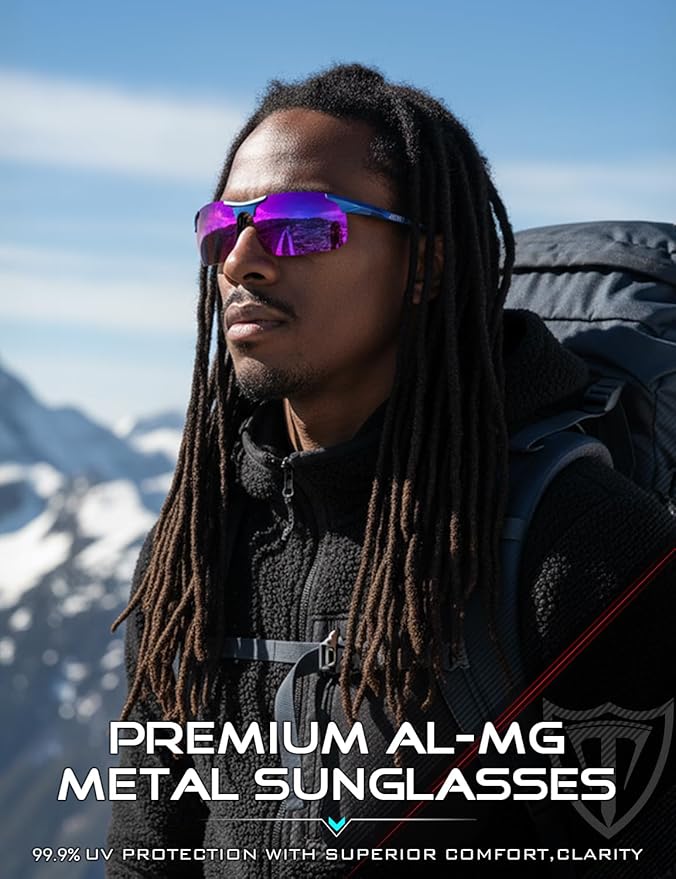 ATTCL Polarized Sunglasses Men Sports: UV Protection Anti Glare Wrap Around Lightweight Metal Driving Fishing Golf Running