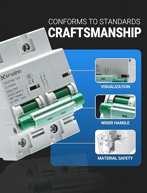 Miniature Circuit Breaker 500V DC Circuit Breaker 2Pole 125Amp din Rail Breaker DIN Rail Mount for Marine Power Systems,Solar photovoltaic Systems(C125A)