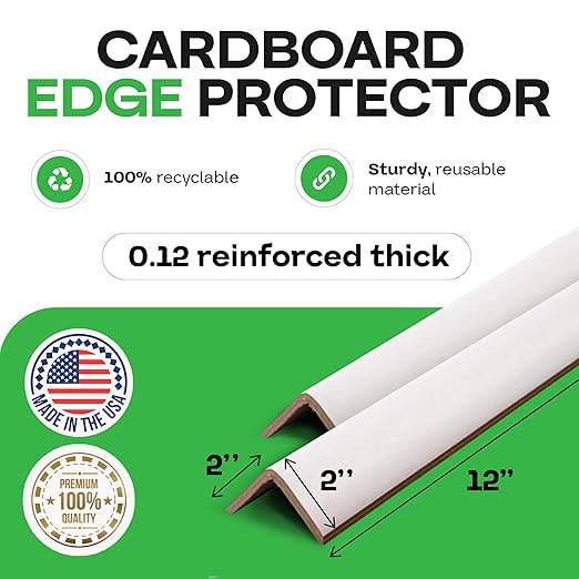 IDL Packaging Cardboard Edge Protector 2" x 2" x 12", Pack of 100 - V-Board Reinforced Cardboard Corners for Shipping - White Kraft Corner Protectors for Pallets