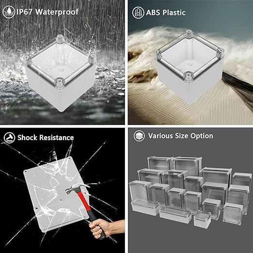 LeMotech Junction Box IP67 Waterproof Dustproof Electrical Box Project Box DIY Enclosure Gray with Transparent Clear Cover, External Size 4.9x4.9x3.9in (125x125x100mm)