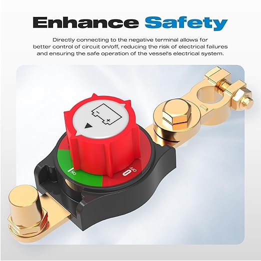 Top Post Battery Disconnect Switch Negative Brass Clamp 275A Heavy Duty 12V/24V/48V Battery Cut Off Master Kill Switch for Car, Marine, RV, Boat, Truck