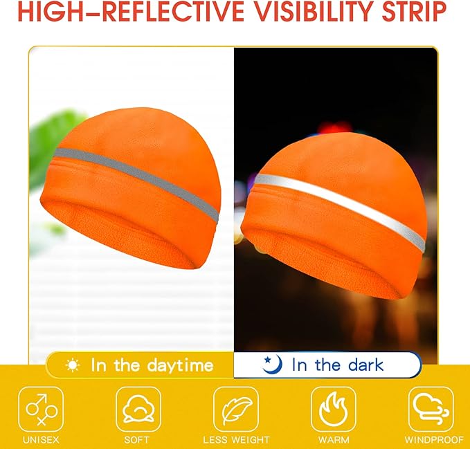 3 Pieces Safety Beanie High Visibility Reflective Beanie Hat Unisex Winter Security Beanies for Outdoor Night Works, Sports
