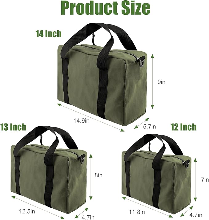 Small Tool Bag,Close Top Wide Mouth Tool Organizer Bag,Large Capacity Tool Bags for Men,Canvas Tool Storage Bag for Storage Handbag for Screwdrivers,Wrench,Pliers Hand Tools (Army Green, 18 Inch)