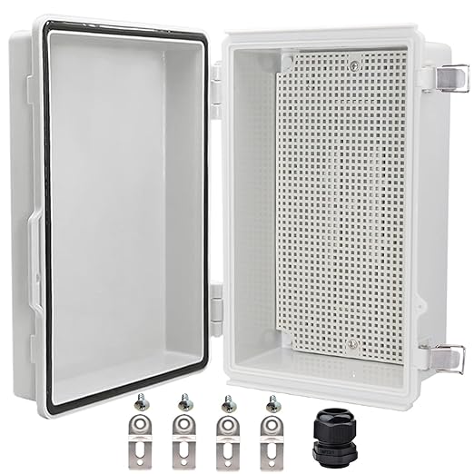 Waterproof Electrical Box, IP67 Junction Box Stainless Steel Latch Hinged Grey Cover Project Enclosure with Wall Bracket 10.2" x 6.3" x 3.9"